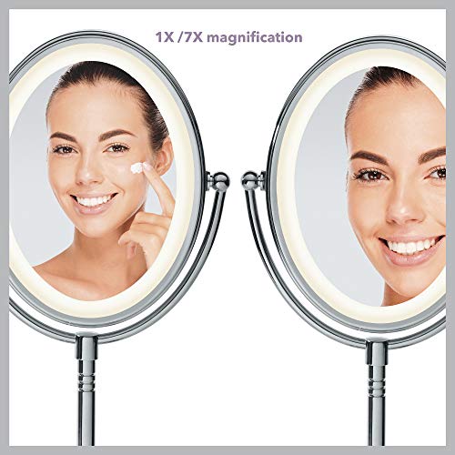 Conair Lighted Makeup Mirror, LED Vanity Mirror, 1X/7X Magnifying-Mirror, Double Sided, Battery Operated in Polished Chrome, 8.4 x 5.5 x 8 inches (Pack of 4) - size: 4.7"L x 8"W (Pack of 4), style: Battery Operated