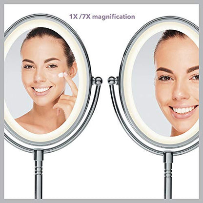Conair Lighted Makeup Mirror, LED Vanity Mirror, 1X/7X Magnifying-Mirror, Double Sided, Battery Operated in Polished Chrome, 8.4 x 5.5 x 8 inches (Pack of 4) - size: 4.7"L x 8"W (Pack of 4), style: Battery Operated
