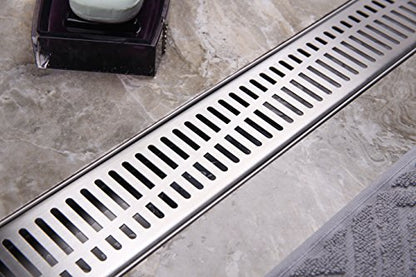 Neodrain 36" Linear Shower Drain with Removable Wave Pattern Grate,Brushed | Professional Brushed 304 Stainless Steel Rectangle Shower Floor Drain Manufacturer,with Leveling Feet, Hair Strainer - size: 36 In