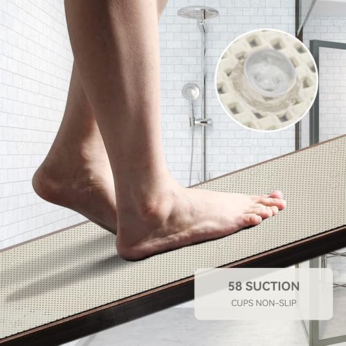 Bathtub Mat Non Slip, Soft Foam Bath Mat for Tub, Bathtub Mat with Drain Holes, Suction Cups Shower Mat (Ivory, 36''X17'') - color: Ivory