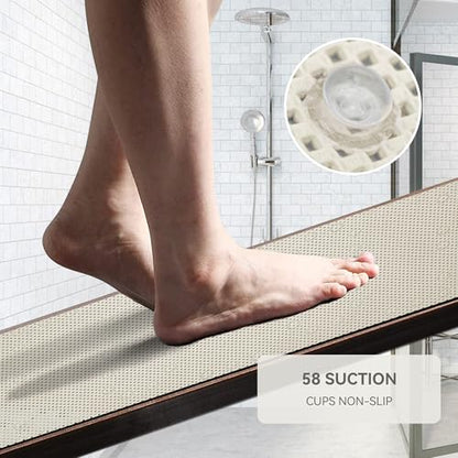 Bathtub Mat Non Slip, Soft Foam Bath Mat for Tub, Bathtub Mat with Drain Holes, Suction Cups Shower Mat (Ivory, 36''X17'') - color: Ivory