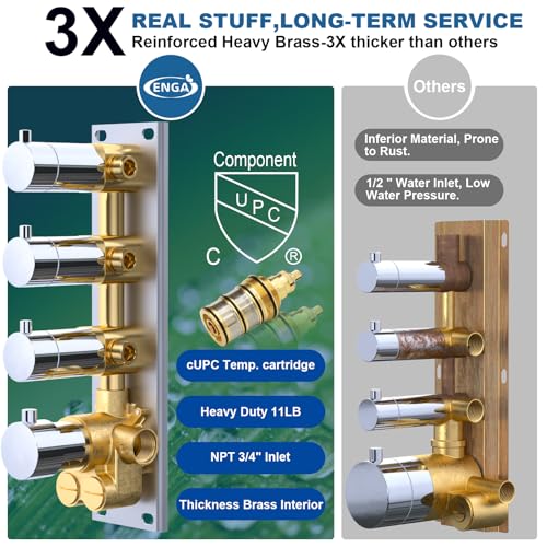 Enga Thermostatic Dual Head Shower System, 16 Inch Ceiling Mount Shower Head with 6 Inch Wall Mount Shower Head Shower Faucet Set, All Functions Can Operate Simultaneously, Chrome - color: Chrome, style: ‎16"+6" Head