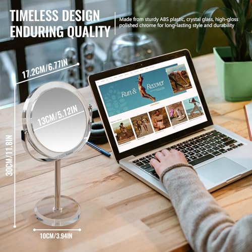 Auxmir 1X/30X Double-Sided Makeup Mirror, 6.7" Magnifying Mirror | 360°rotation, tweezers, vanity desk table stand travel, stainless steel and ABS construction, 30X magnification - color: 1x/30x-6 Inch