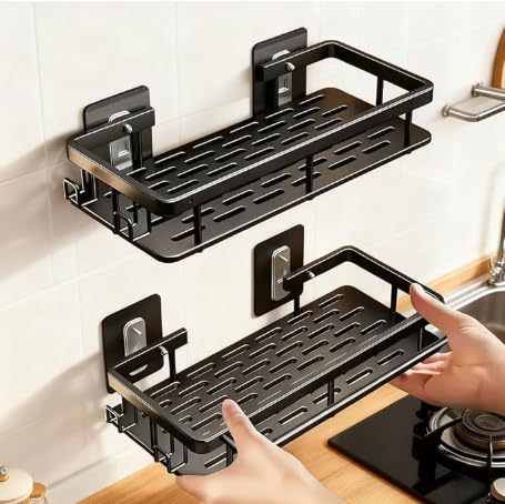 Wall-mounted Shower Rack, Large Capacity, No-drill Installation, Floating Shelf for Bathroom and Kitchen, Space-saving, Easy to Install, Used to Store Toiletries, Cosmetics and Miscellaneous Items
