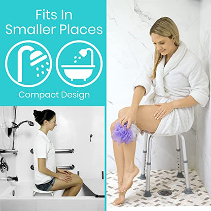 Vive Shower Stool for Inside Bath - Small, Adjustable, Plastic, Round, Non-Slip - Bathtub Seat Chair for Bathroom Safety - Waterproof Medical Universal Tub Bench for Elderly, Senior, Women, Adults | Non-Slip - Bathtub Seat Chair for Bathroom Safety - Wate