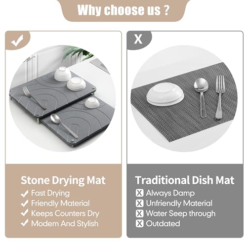 CZWL&HG 2 PCs Stone Dish Drying Mats for Kitchen Counter-Diatomaceous Dish Drying Mats Superb Absorbent with Non-Slip Stainless Steel Feet,Heat Resistant,15.7"(L)×11.8"(W)