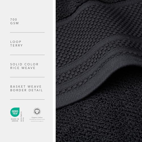 Texere 100% Organic Cotton Rice Weave Jacquard 700 GSM Luxury Bath Towel Sets - Spa Quality Bath Towels, Hand Towels, Washcloths (Rice Weave, Black, 6 Piece) - color: Black (Rice Weave)