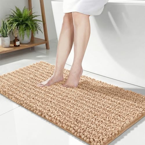 Disolla Beige Bathroom Rug 24x44 Inch - Thick Chenille Bath Mat, Large Shaggy Plush Absorbent Rug, Non-Slip Machine Washable Floor Mat for Double Vanity - color: Beige, size: 2' x 3'8" (24''x44'' Bathroom Rug)
