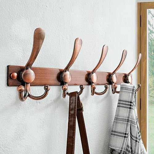 Coat Rack Wall Mount, Heavy Duty 12-Gauge Base vs Flimsy 1mm, Double-Thick Solid Anti-Snap Hooks, 16” Stud-Mount,Stainless Steel Hanger for Clothes Hat Entryway Closet, Antique Copper,Pack of 2 - color: Antique Copper, size: L=17" (2pcs)