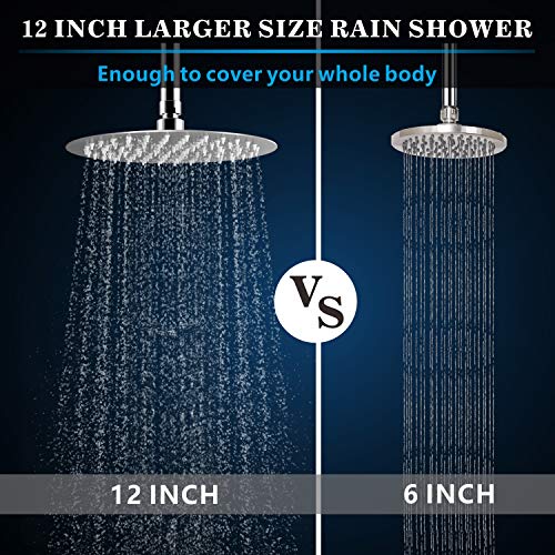 Voolan Rain Shower Head, High Flow Large Rainfall Showerhead Made of All Metal Stainless Steel, Waterfall Body Covering, Universal Wall and Ceiling Mount (Brushed Nickel) - color: Brushed Nickel, size: 12 Inch