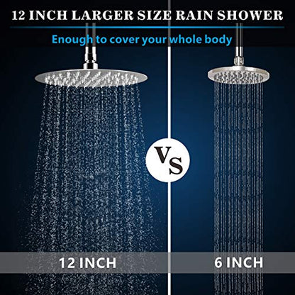 Voolan Rain Shower Head, High Flow Large Rainfall Showerhead Made of All Metal Stainless Steel, Waterfall Body Covering, Universal Wall and Ceiling Mount (Brushed Nickel) - color: Brushed Nickel, size: 12 Inch