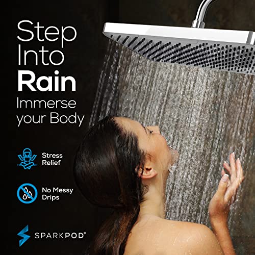 SparkPod 12 Inch Rectangle Rain Shower Head - Ceiling or Wall Mount Rainfall Shower Head - Large Coverage Showerhead - Brass Ball Joint with 360° Adjustment - 1-Min Install (Luxury Polished Chrome) - color: 1 - Luxury Polished Chrome 12 Inch Rectangle, st