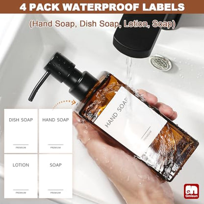 GMISUN Amber Glass Soap Dispenser, 2 Pack Hand Soap Dispenser Bathroom, 12 fl oz/350ml Dish Dispenser Set for Kitchen, Glass Liquid Dispenser with Stainless Steel Pump, Brown Soap Dispensers Bottle - color: Amber Bottle + Black Pump
