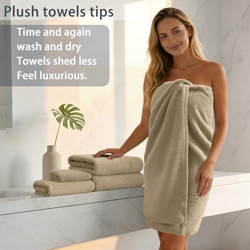 VOOVA & MOVAS 3PC Towel Set, 100% Cotton, Light Tan | 1 Large Bath 30x56 In, 1 Hand 18x28 In,1 Wash Cloth 13x13 In, Quick Dry, Soft, Thick, Bathroom Essentials - color: Tan - Beige, size: 3 PC Bathroom Towel Set