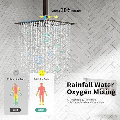 SR SUN RISE 12 Inch Oil Rubbed Bronze Shower System Brass Bathroom Luxury Rain Mixer Shower Combo Set Ceiling Mounted Rainfall Shower Head System Faucet Trim Repair Kits with Rough-In Valve and Trim - color: Oil Rubbed Bronze, style: 12 inch