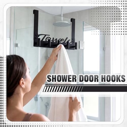 Qunclay Shower Door Hooks 5 Hooks Towel Rack for Frameless Glass Shower Doors, No Drill Stainless Steel Heavy Duty Over Door Towel Holder for Bathroom, Hanging Robe, Towels, Loofah