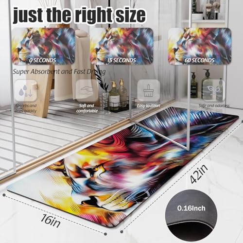 Bathroom Runner Mat Rugs Long,Golden Cool Lion King Lovely Design Diatomite Stone Bath Mat Large Absorbent Diatomaceous Earth Mat Non Slip Fast Dry Shower Mat Bathroom Rugs Floor Mat 16x42in - color: Design01
