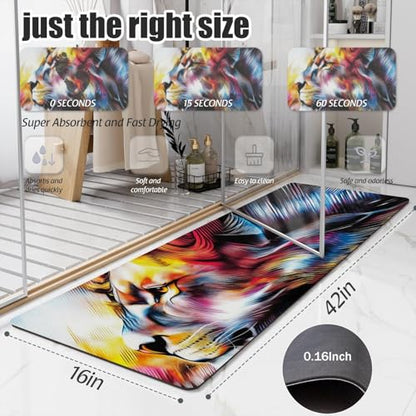 Bathroom Runner Mat Rugs Long,Golden Cool Lion King Lovely Design Diatomite Stone Bath Mat Large Absorbent Diatomaceous Earth Mat Non Slip Fast Dry Shower Mat Bathroom Rugs Floor Mat 16x42in - color: Design01