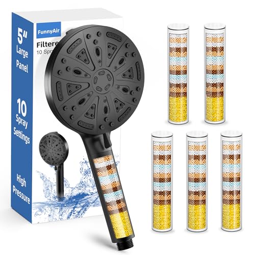 Filtered Handheld Shower Head, 9 Spray Modes High Pressure, 5 Replacement Filters Included, Hard Water Softener 20-Stage Filtration, Remove Chlorine, Relieve Dry Itchy Skin, 5 Filters-Black - color: Matte Black, style: 5 PCS Filters