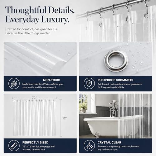 EHZNZIE Frosted Heavy Duty Shower Curtain Liner 72x72, PEVA Waterproof Bath Curtain, No Chemical Smell, 3 Weighted Magnets, Durable with Rustproof Metal Grommets - color: Frosted Heavy, size: 72"W x 72"L (Pack of 1)