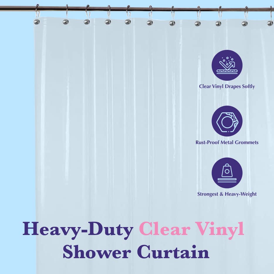Epica Waterproof Shower Curtain Liner for Bathroom, Metal Grommets (Clear) | Rust-Resistant, Fights Odor and Stains, Nylon Mesh Header - color: Clear