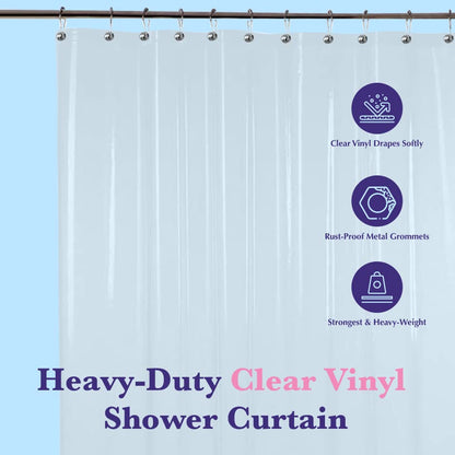 Epica Waterproof Shower Curtain Liner for Bathroom, Metal Grommets (Clear) | Rust-Resistant, Fights Odor and Stains, Nylon Mesh Header - color: Clear