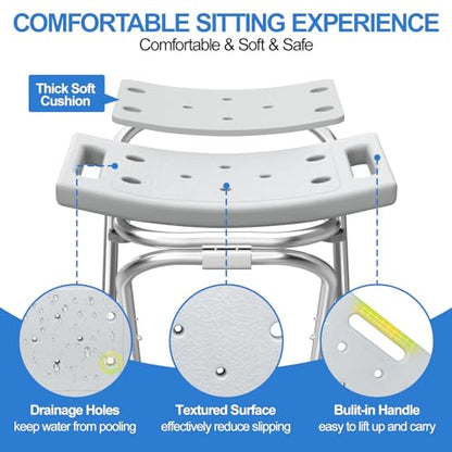 Folding Shower Chair Seat, 17.5" Stainless Steel Small Shower Chair for Inside Shower with Pad, 400lbs Portable Travel Shower Stool, Safety Anti-Slip Bath Chair for Seniors, Disabled, Gray