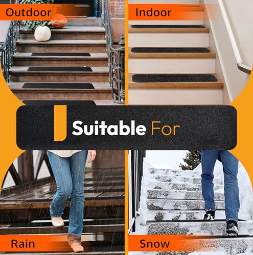 Stair Treads Non-Slip for Wooden Steps Indoor and Outdoor Grip Tape 6"x24" | 5 Pack, Waterproof 80-Grit Adhesive Treads for Concrete Steps, Anti Slip & Strong Non-Skid Traction, Weather Resistant, Black - size: Black, style: 5 Pack