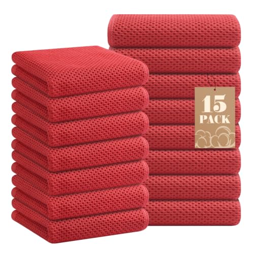 Homaxy 100% Cotton Waffle Weave Kitchen Towels, 15-Pack, Brick Red | Ultra Soft Absorbent Dish Towels, Quick Drying Cleaning Towels, 13 x 28 Inches - color: Brick Red, size: 13 x 28 - 15 Pack