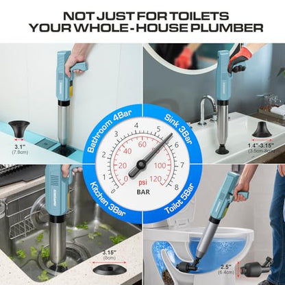 Electric Toilet Plunger, Heavy-Duty Clog Remover, Dusty Blue | High-pressure air plunger for bathrooms. Powerful toilet drain unclogger. - color: Dusty Blue