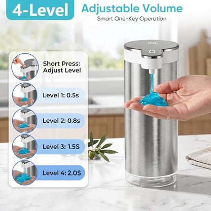 Automatic Soap Dispenser Touchless, 11.8oz/350ml Stainless Steel Hand Soap Dispenser with 4-Level Adjustable Rechargeable Sensor Dispenser Pump,Liquid Soap Dispenser for Kitchen Bathroom