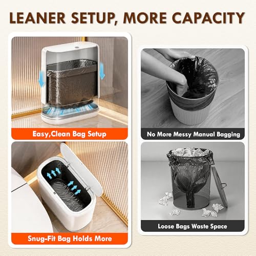 Air-Pressure Liner Fit Trash Can with Lid, Press-Top Slim Garbage Bin, Hidden Bag Design, Pet-Resistant Small Narrow Wastebasket for Kitchen, Bedroom, Bathroom, Office & Dorm - size: Medium | 2.3 Gal | 75 Trash Bags