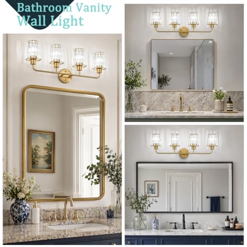 Brushed Gold Vanity Lights, 4-Light Crystal Bathroom Light Fixtures | Modern Bathroom Vanity Light E26 Wall Light over Mirror (Exclude Bulb) - color: Brushed Gold, size: 4-Light
