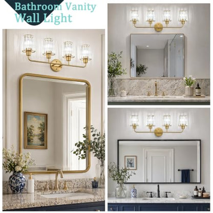 Brushed Gold Vanity Lights, 4-Light Crystal Bathroom Light Fixtures | Modern Bathroom Vanity Light E26 Wall Light over Mirror (Exclude Bulb) - color: Brushed Gold, size: 4-Light
