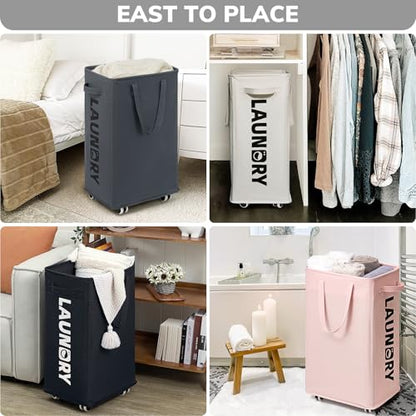Goodpick 75L Dirty Clothes Hamper with Removable Wash Bag, Rolling Hamper | Black Laundry Hamper with Wheels, Large Laundry Basket with Handles for Dorm Laundry Room, Rolling Laundry Basket - color: Black 1-Pack