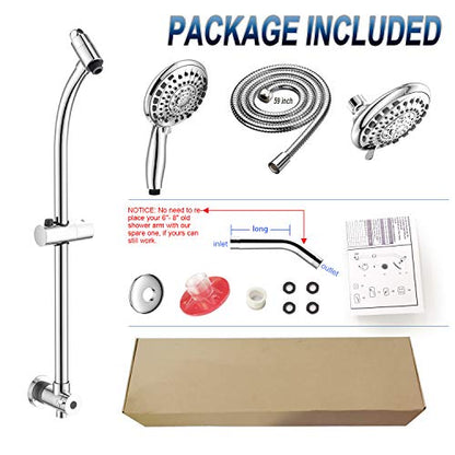 Handheld Showerhead & Rain Shower Combo for Easy Reach, 27.5" Drill-free Stainless Steel Slide Bar, 5”of 5-setting Handheld Shower and Showerhead, with 5ft Hose - Polished Chrome - color: Polished Chrome