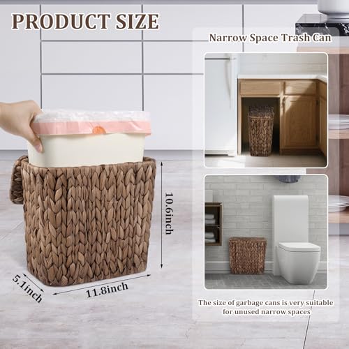 Wicker Trash Can with Lid and Liner, Handwoven Wicker Waste Basket, Water Hyacinth Bathroom Trash Can, Boho Rattan Garbage Wastebasket for Bedroom Home Living Room Office, 2.5 Gallon, Espresso - color: Espresso