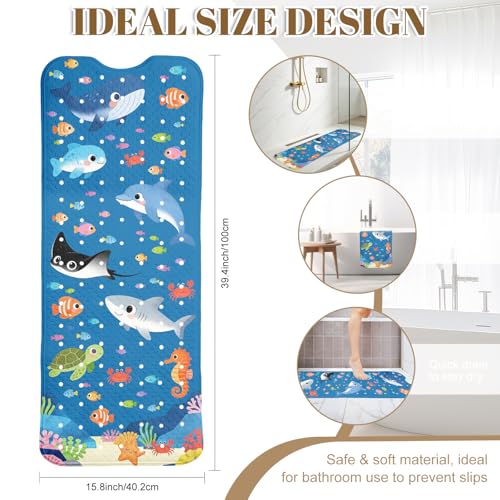 Marine Animals Bathtub Mat Non Slip with Drain Holes and Suction Cups Bath Mat 40x16 Inch Tub Mats Shower Mats for Kids - color: Marine Animals