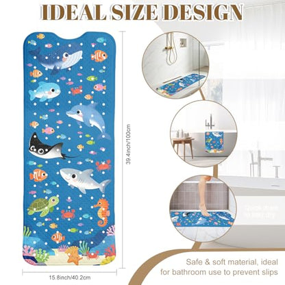 Marine Animals Bathtub Mat Non Slip with Drain Holes and Suction Cups Bath Mat 40x16 Inch Tub Mats Shower Mats for Kids - color: Marine Animals