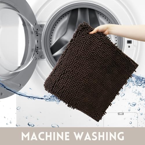 Bathroom Rugs Chenille, Extra Thick and Absorbent, Non-Slip, Machine Washable, Dry Quckily, Soft Cozy Plush, Used Under Shower Bathtub and Sink, Bath Mat Sets Coffee - color: Coffee, size: 20 x 32 inch + 20 x 20 inch (U-Shape)
