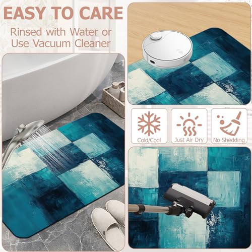 Diatomaceous Earth Bath Mat,Art Painting Bath Rugs,Grey Blue Non-Slip Thin Absorbent Fast Drying Easy to Clean for Bathroom Laundry Home Kitchen Door Mat 17x29.5Inch - color: Art Painting,grey Blue