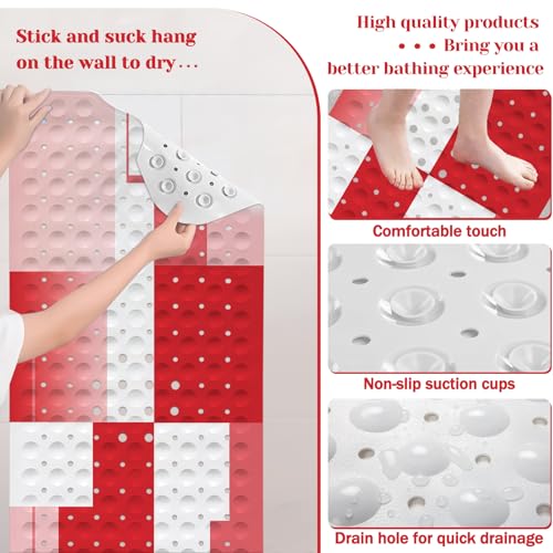 Red Bath Tub Mat Non Slip, Modern Geometric Large Washable Shower Mats with Drain Holes and Suction Cups,40 X 16 Inch - color: Red