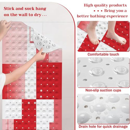Red Bath Tub Mat Non Slip, Modern Geometric Large Washable Shower Mats with Drain Holes and Suction Cups,40 X 16 Inch - color: Red