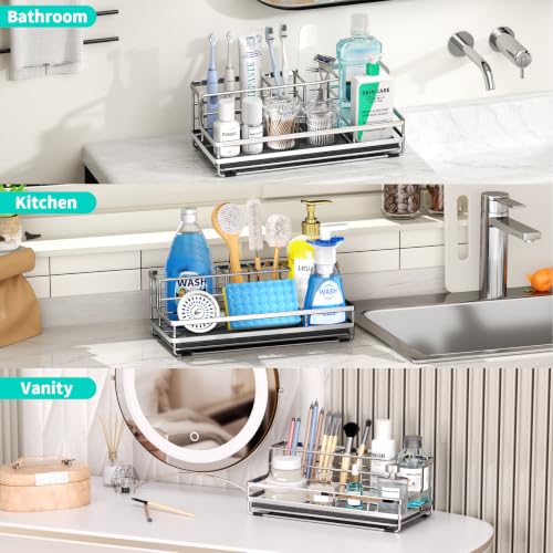 HapiRm Toothbrush Holders for Bathroom - 5 Partitions Bathroom Counter Organizer with Instant Drying Stone, Stainless Steel Countertop Storage Electric Toothbrush Toothpaste Holder - Silver(Large) - color: Silver-large