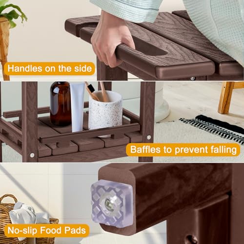 NALONE Shower Bench, HDPE Shower Stool for Shaving Legs with Handle (Wood) | Indoor and Outdoor Use, All Weather and Long Last, Perfect for Inside Shower - size: Wood