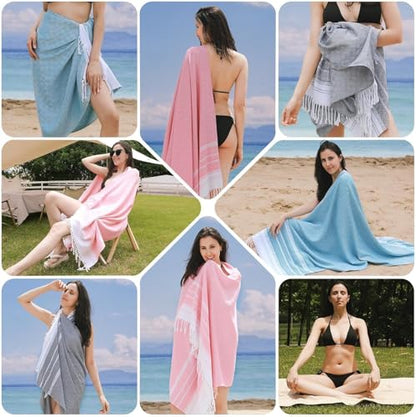 Genovega 6 Packs Oversized Turkish Beach Bath Towel Set Bulk 74"x38" Extra Large Sand Free Quick Dry Swim Camping Pool Clearance Towels Travel Blanket Adult Essentials Multi Stripe - color: Multi Stripe One