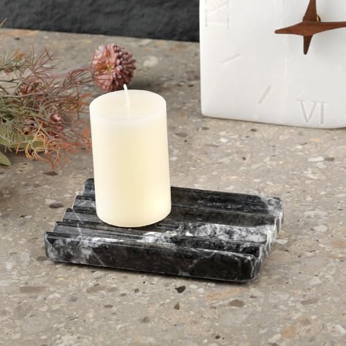 Karibiber Marble Soap Dish, Bar Soap Holder Shower, Black Soaps Bathroom Saver with Water Ripple Design, Easy Cleaning Natural Stone Sponge Holder for Kitchen Sink, Executive Jewelry Ring Tray - color: Grigio Carnico
