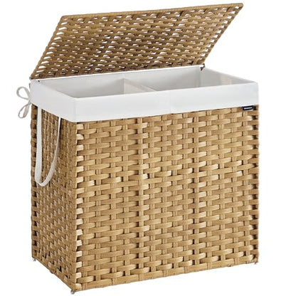 SONGMICS Laundry Hamper with Lid, 42.3 Gallon (160 L) Synthetic Rattan Clothes Laundry Basket with Lid and Handles, Foldable, Removable Liner, Goose Yellow ULCB216Y01 - color: Goose Yellow, size: 160 L