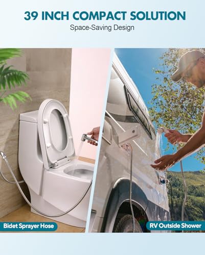 39 Inch Short Shower Hose for Bidet Sprayer & RV Wet Bath - Flexible Stainless Steel Replacement for Utility Sinks- Brass Connectors, G1/2 Inch Universal Fit - size: 39 inches