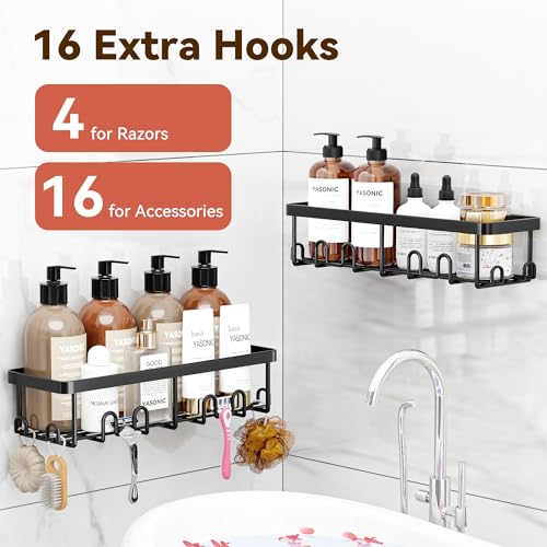 Shower Caddy Adhesive, Rustproof Shower Organizer, Wall Shower Rack | Large Capacity Shower Shelf for Inside Shower, No Drill Shower Storage, Shampoo Shower Holder, Black, 2 Caddies - color: Black